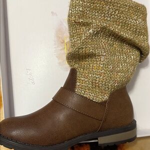 Brown and Knit Fold-Over Boots